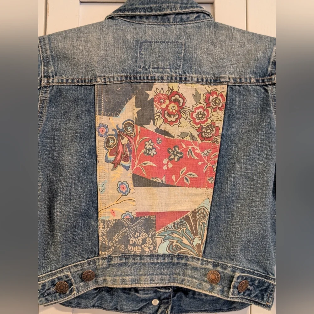 Ralph Lauren Girls Blue Denim Cropped Jean Jacket Patchwork Distressed